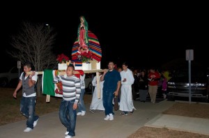 An image of Our Lady of Guadalupe is carried in procession at St. Mary Church in Athens on Dec. 12. Photo by Scott Maentz