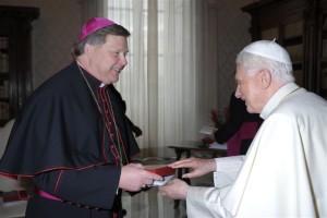 Bishop Richard F. Stika meets with Pope Benedict XVI during an ad limina visit to the Vatican in 2012.