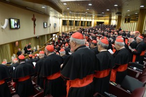 Cardinals gather in synod hall at the Vatican March 7 for one of several general congregation meetings held ahead of the conclave. Photo by CNS photo/L'Osservatore Romano