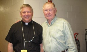 Bishop Richard F. Stika is shown with St. Louis Cardinals legendary player and manager Red Schoendienst during spring training in March.