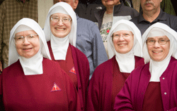 JOINING THE DIOCESE The Handmaids of the Precious Blood, a contemplative order of nuns from New Mexico, are relocating to the Diocese of Knoxville, where they will be in residence at the Christ Prince of Peace Retreat Center in Benton. From left, Sister Mary Genevieve, Reverend Mother Marietta, Sister Anunziata and Sister Rose Philomena are pictured May 6 at the retreat center. Photo by Stephanie Richer