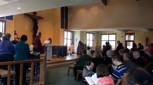 Bishop Richard F. Stika and Sister Mary Timothea Elliott, RSM, lead the Rite of Election ceremony at Holy Spirit Church in Soddy-Daisy on March 9. Photo by Sister Mary Marta Abbott, RSM