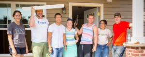BUILDING UP THE CHURCH Frassati Fellowship builders included, left to right, Cozette Sanders, Caleb Scroback, Alvin Manabat, Angela Strong, Elijah Martin, Mariclair Tan, and Andrew Giminaro. Photo by Stephanie Richer