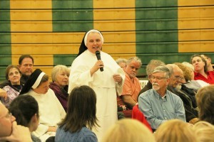 Sister Marie Blanchette, OP, asks a question during the diocesan confirmation conference. Photo by Bill Brewer
