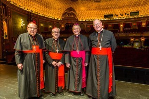 A Conversation with the Cardinals featured, from left, Cardinal William Levada, Cardinal Justin Rigali, Bishop Richard F. Stika, and Cardinal Timothy Dolan. The program was held April 18 at the Tennessee Theatre. Photo by Stephanie Richer